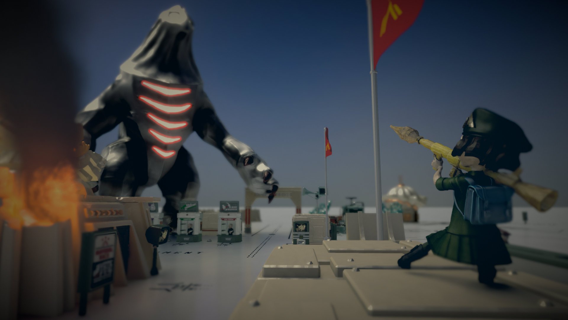 Lining up a rocket at a kaiju in The Tomorrow Children