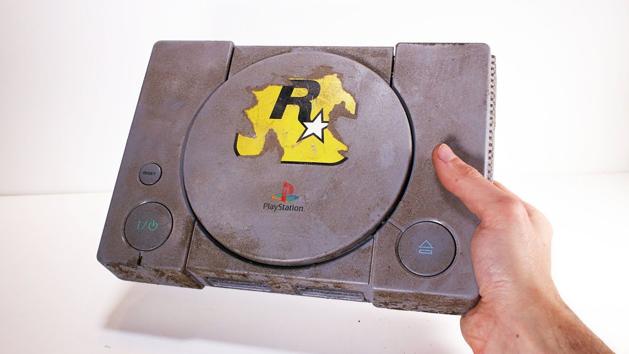 A worn-down PlayStation console