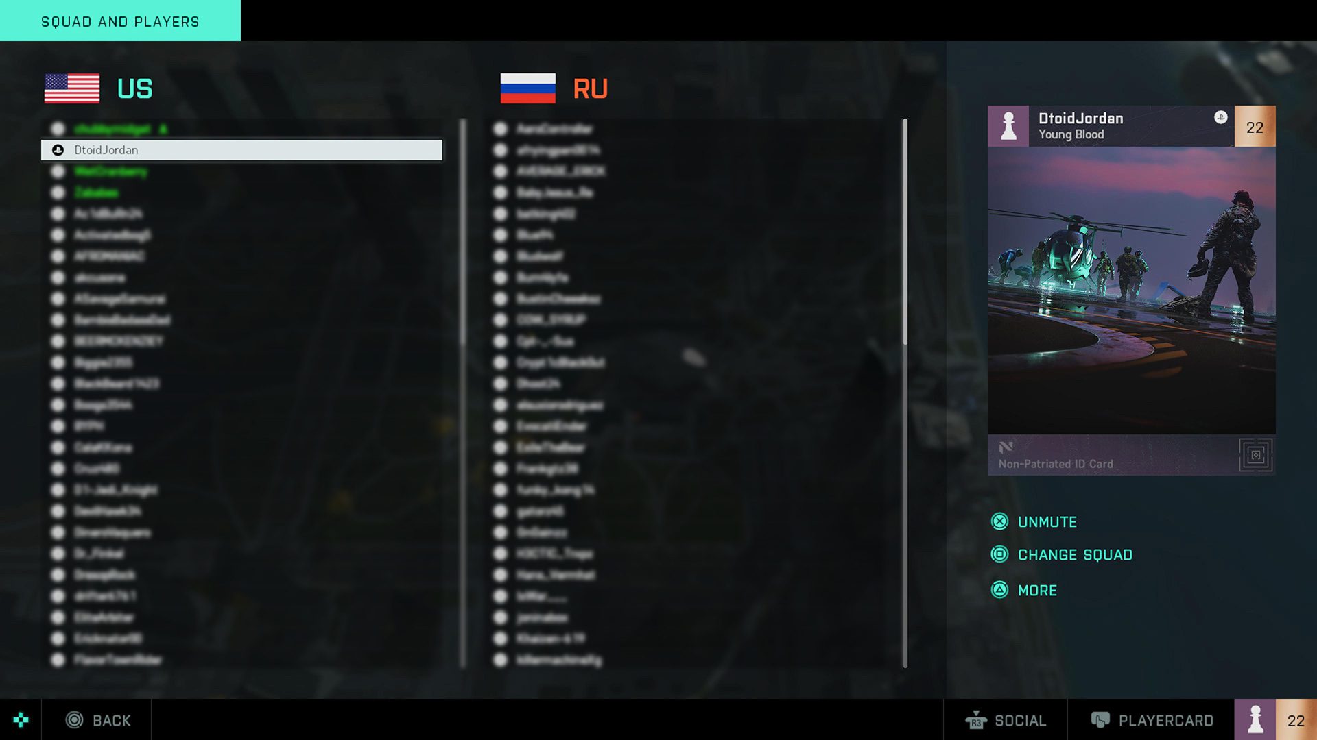 Step two of changing squads in Battlefield 2042: Select your name from the giant player list and click it