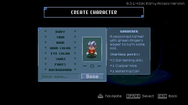 Creating a character with the Gardener background in Core Keeper
