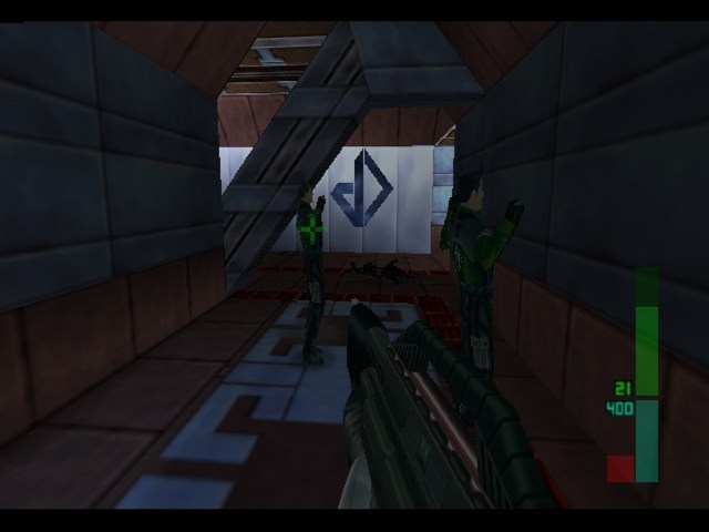 Perfect Dark holding up two guards