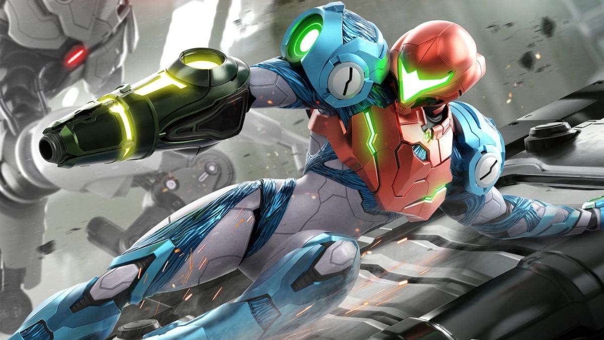 Key art from the Metroid Dread 2D video game.