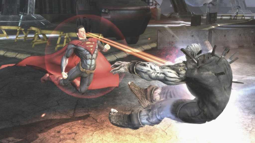 Superman uses laser beams against an opponent in Injustice: Gods Among Us, the best Superman game. 