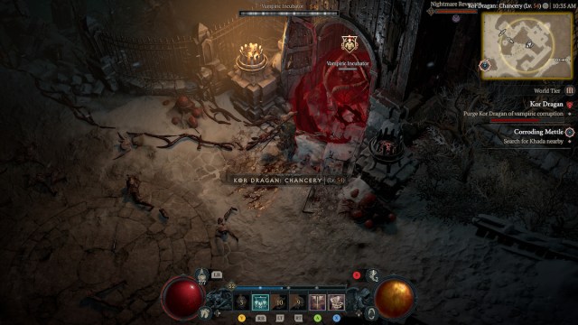 Barbarian fighting Vampiric Incubator in Diablo 4