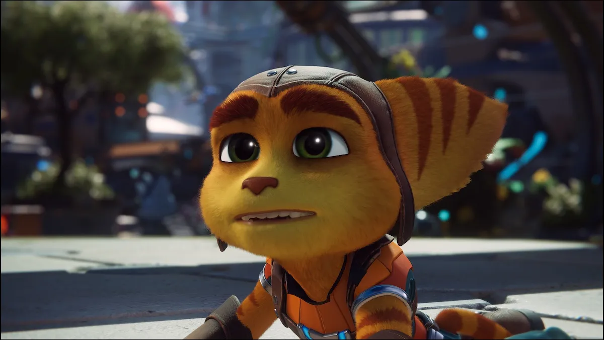 Ratchet on the floor in Ratchet & Clank: Rift Apart.