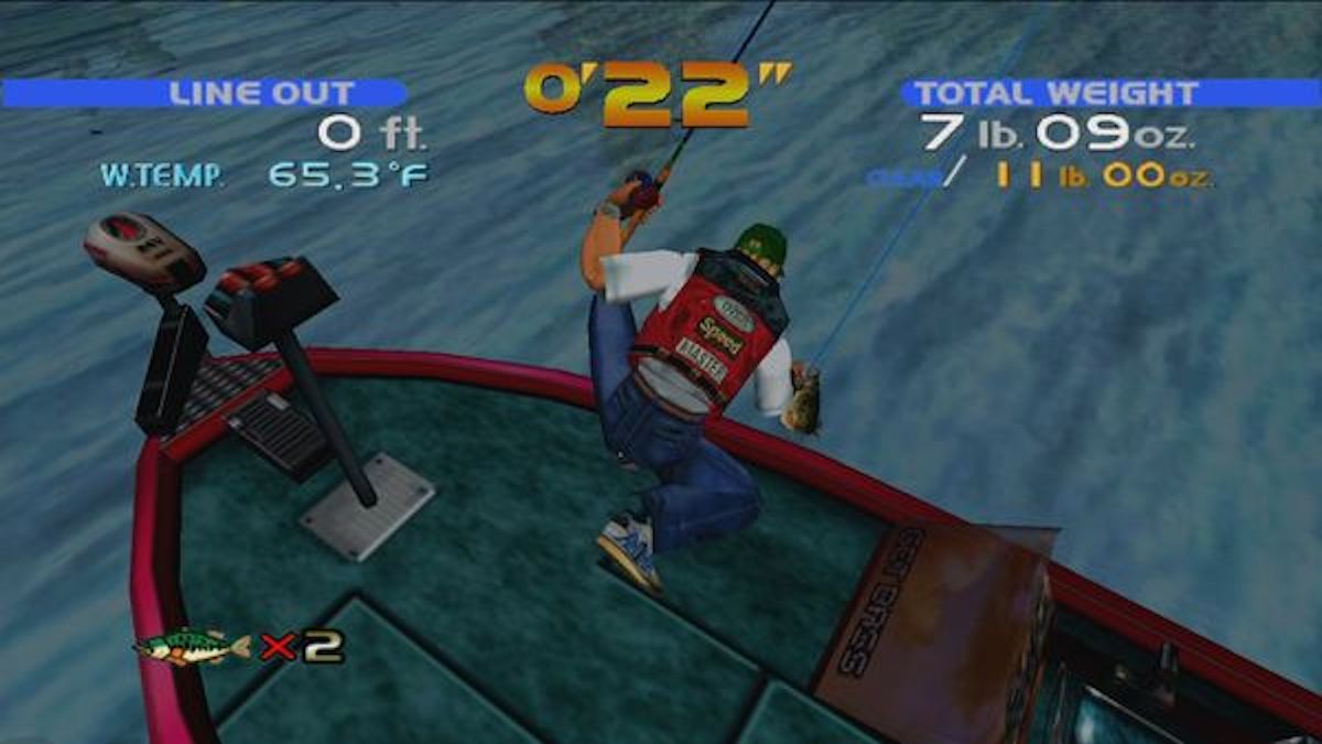 Reeling in fish in Sega Bass Fishing.