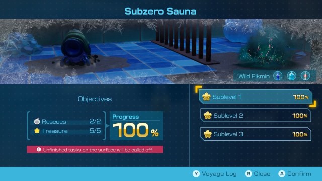 Subzero Sauna 100% complete in Pikmin 4.