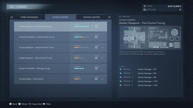 OS Tuning menu in Armored Core 6