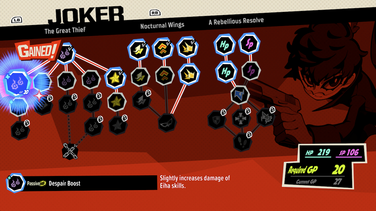 Skill tree system in Persona 5 Tactica