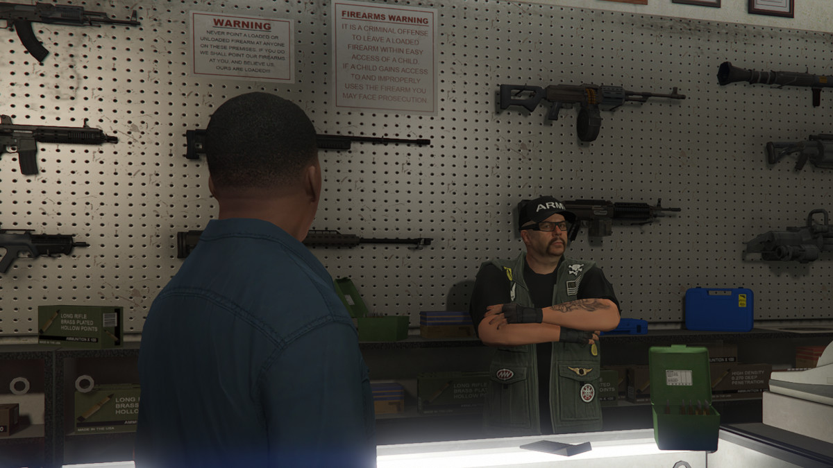 Franklin in Ammu-Nation in Grand Theft Auto 5.