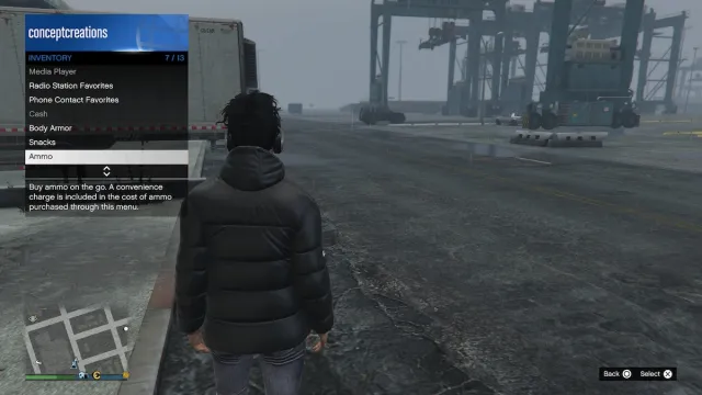 Inventory menu in Grand Theft Auto 5: Online.