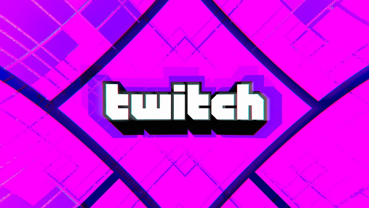 Twitch logo on a very birght, pink background.