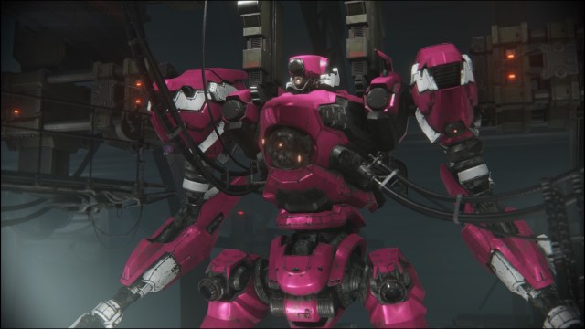 Pink mech close-up in Armored Core 6.