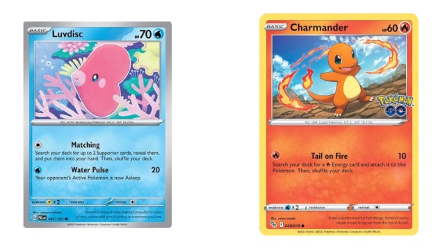 Luvdisc and Charmander in Pokemon TCG.