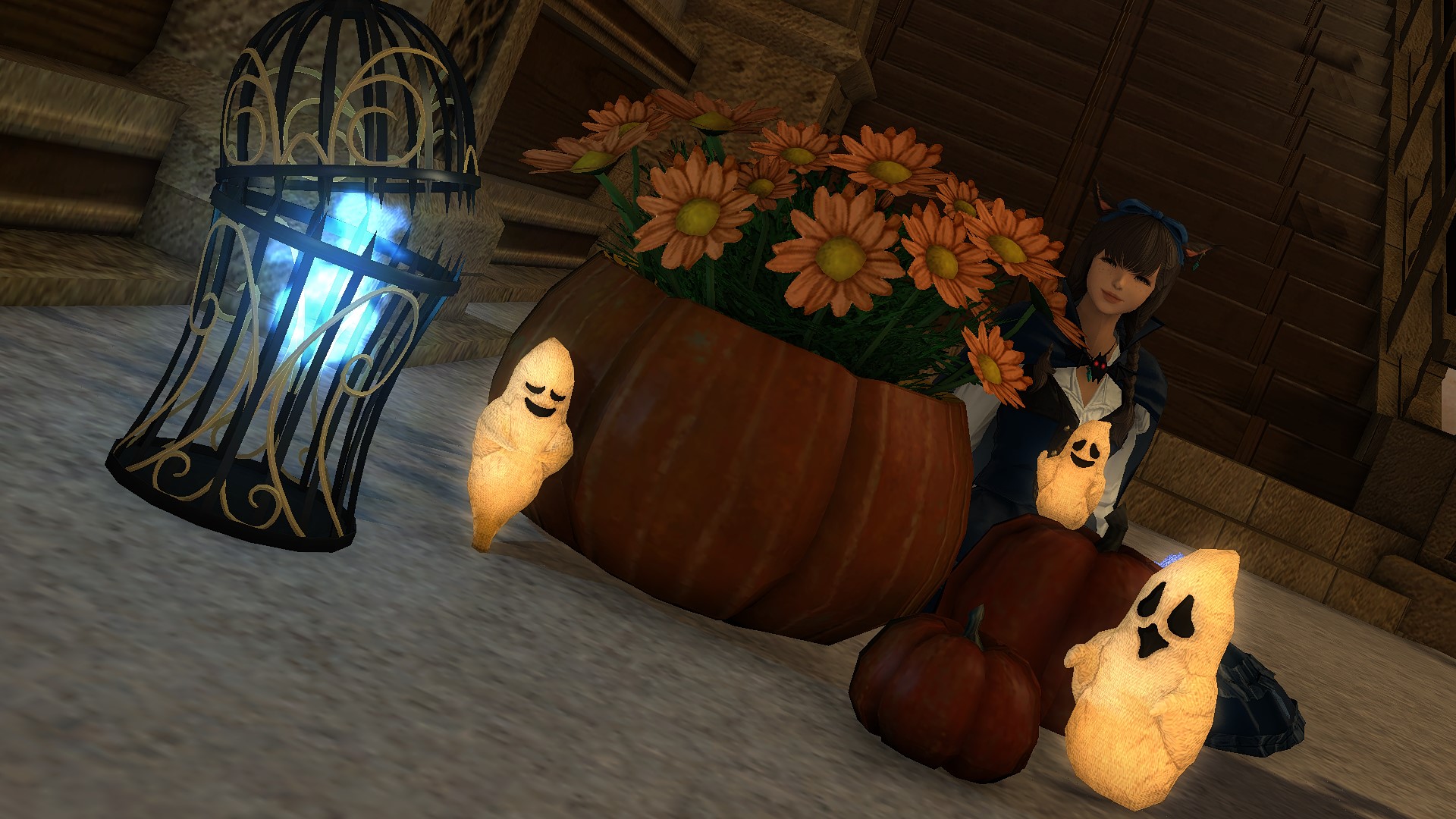 These aren't the All Saints Wake 2023 rewards, but they're some of the old FFXIV Halloween items like the Pumpkin Flower Vase and Caged Wisp housing items. 