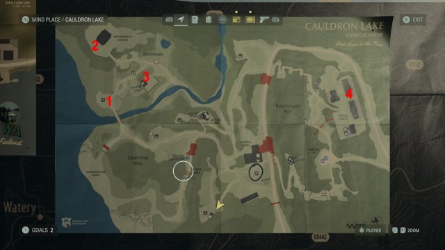 All Nursery Rhyme locations in Alan Wake 2 cauldron lake map