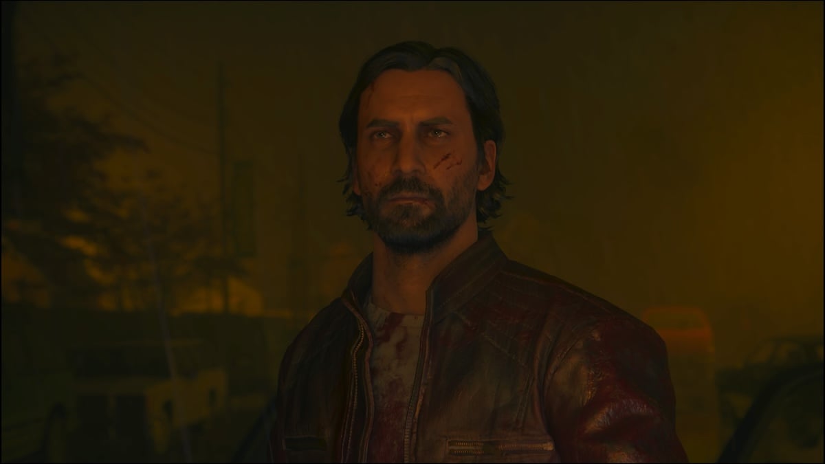 Alan Wake in red jacket in Alan Wake 2.