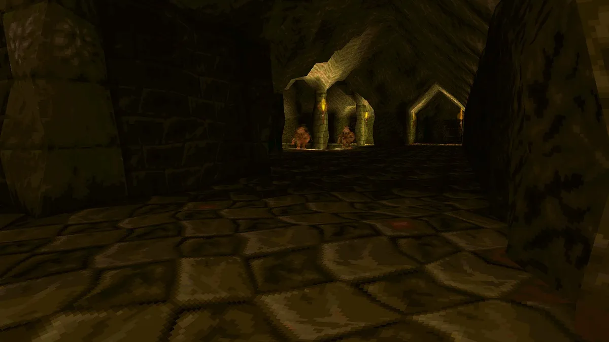 KeeperFX: a screenshot from Dungeon Keeper showing a first-person perspective.