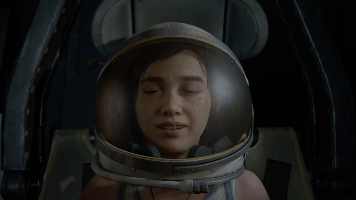 Ellie in a helmet in The Last of Us 2.