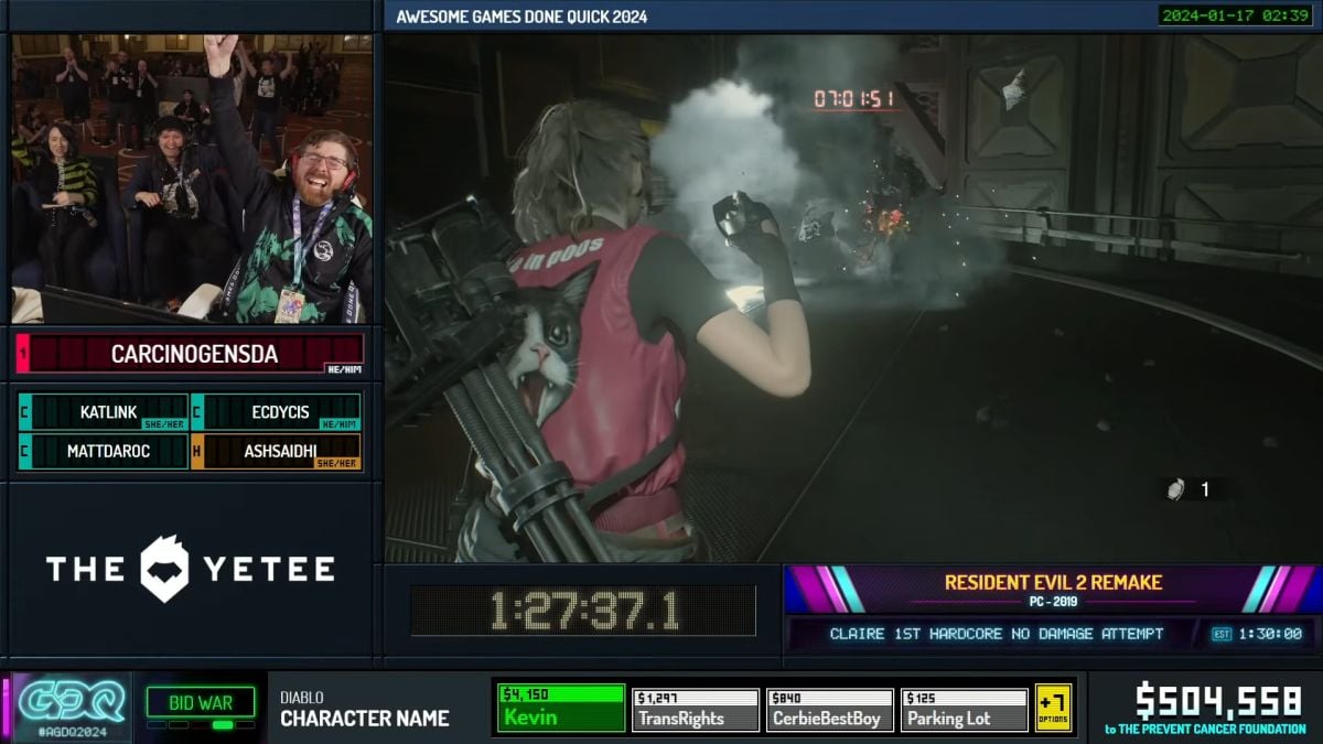 Resident Evil 2 Remake speedrun from Carcinogen at AGDQ 2024