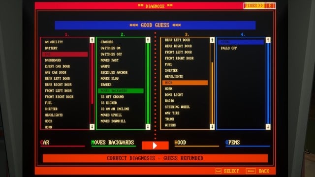 Pacific Drive Quirk Tinker Machine screen.