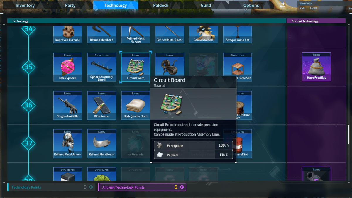 Technology Ladder in Palworld