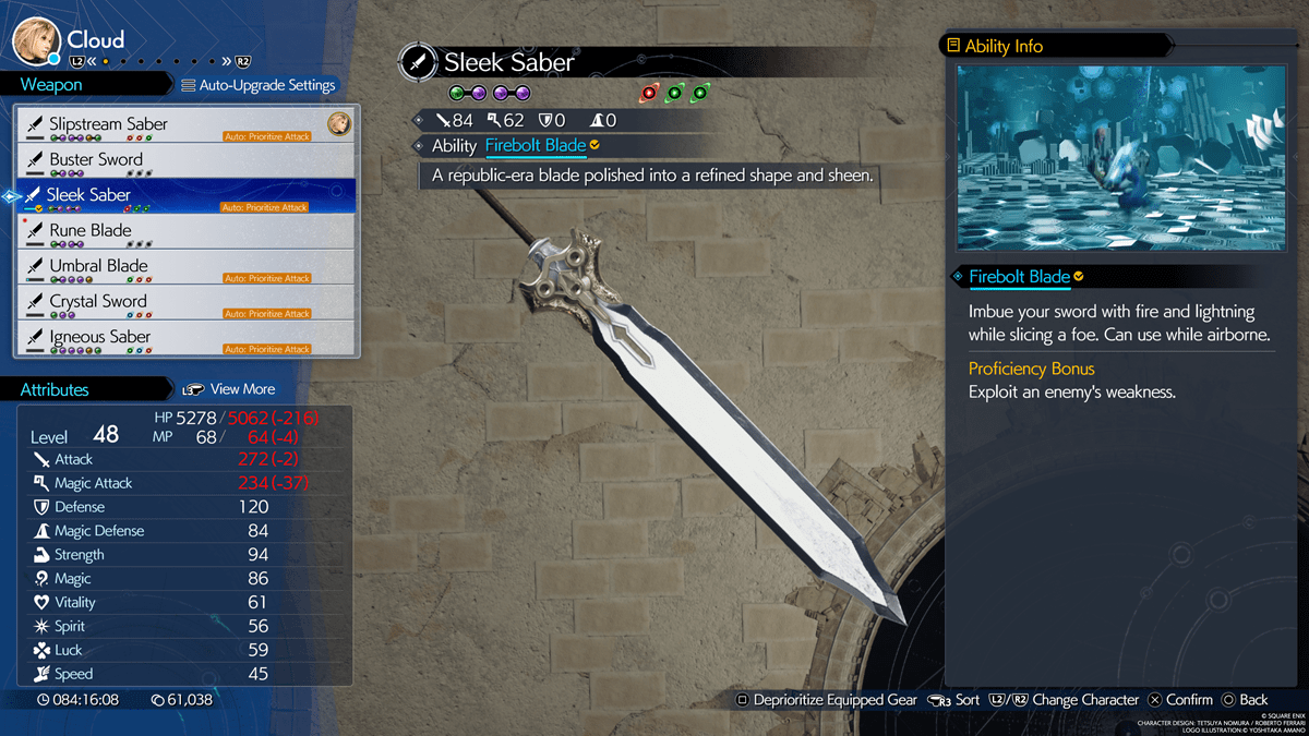 FF7 Rebirth Cloud Weapon Sleek Saber