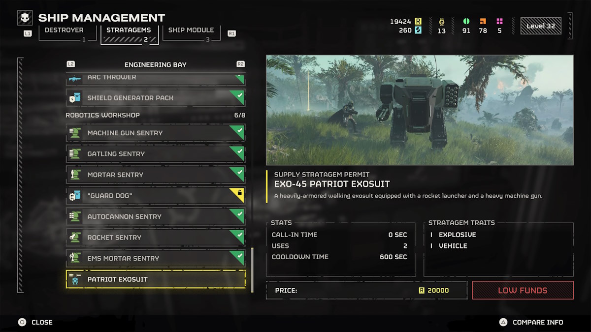 Helldivers 2 Exosuit mech Stratagem unlocked and available for purchase 
