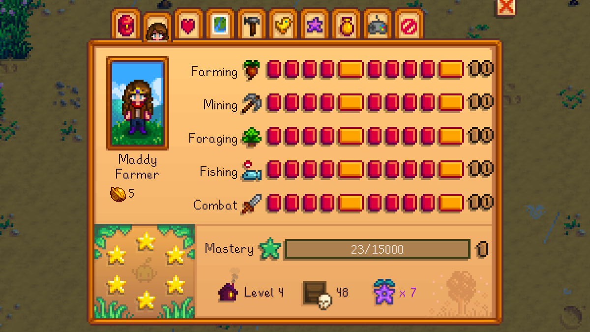 Stardew Valley mastery level screen