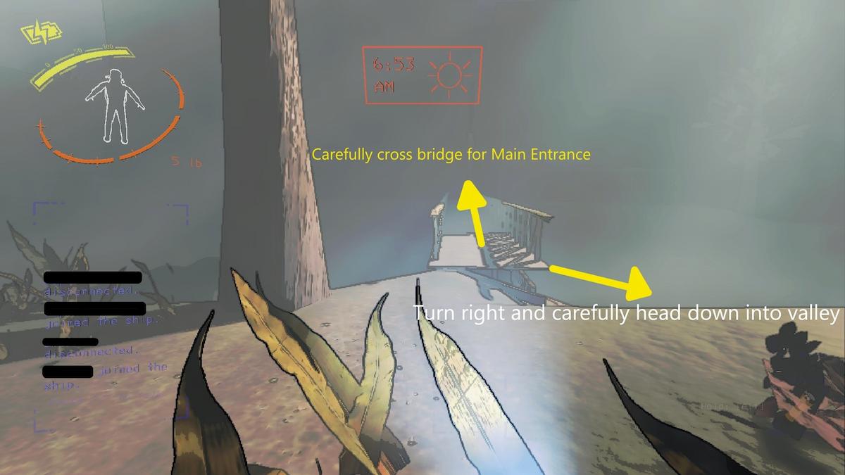 Vow path across wobbly bridge but pointing out a small slope to the right before the bridge to head down into valley