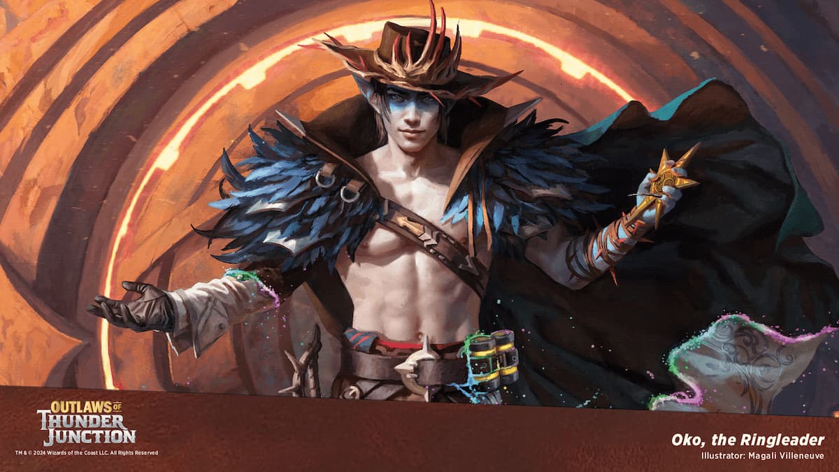 A picture of Oko the Ringleader from Magic the Gathering's Outlaws of Thunder Junction.