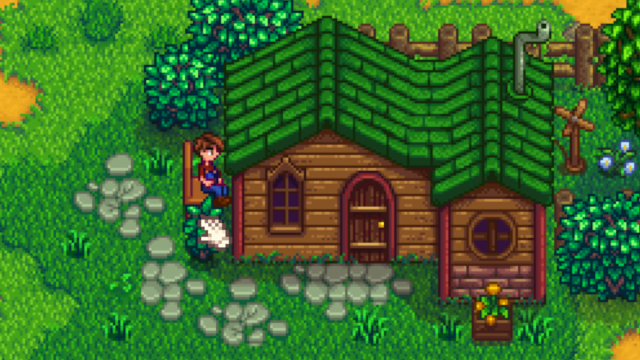 Waiting outside Leah's house in Stardew Valley