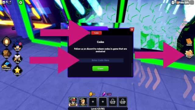 How to redeem codes in Anime Fortress