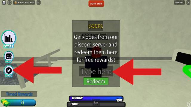 How to redeem codes in Untitled Gym Game