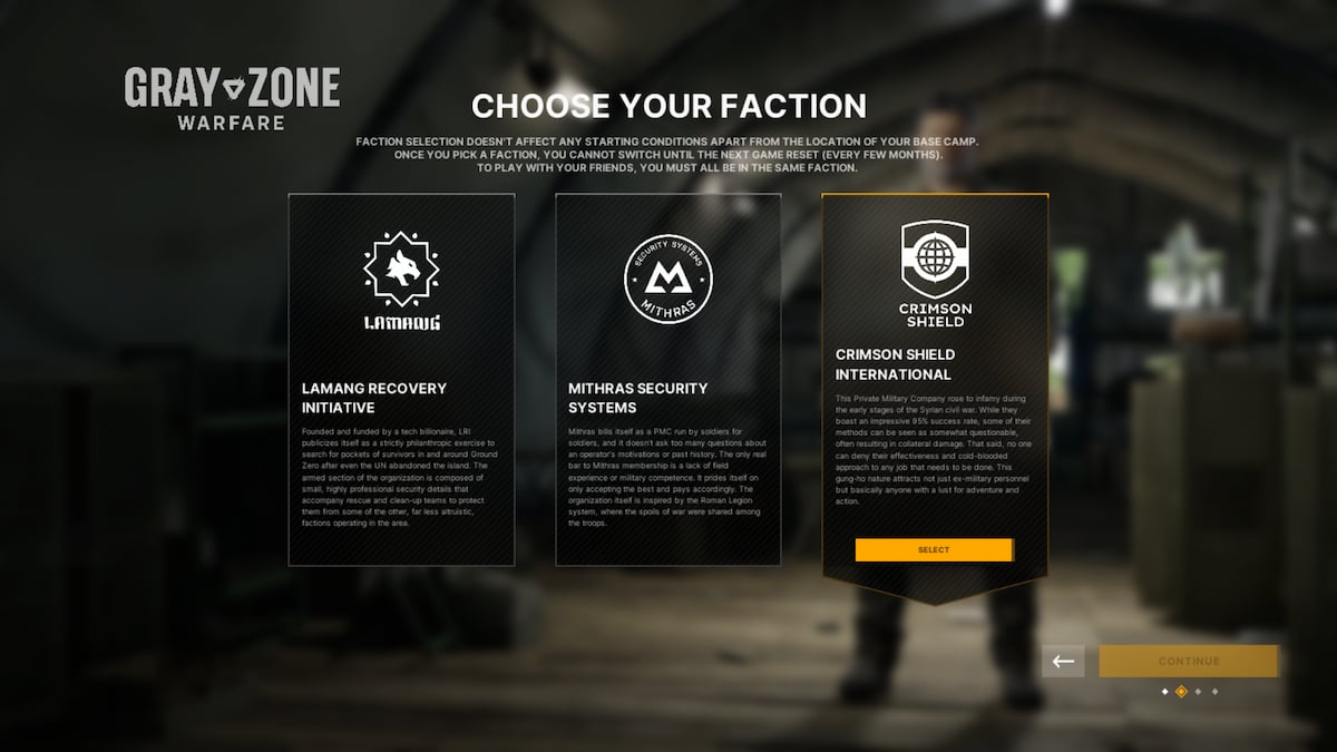 Changing a faction in Gray Zone Warfare