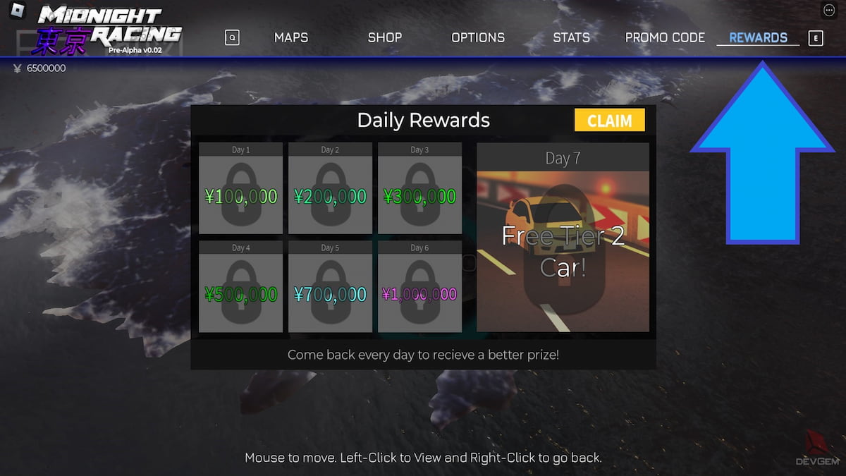 Midnight Racing Tokyo Daily Rewards window