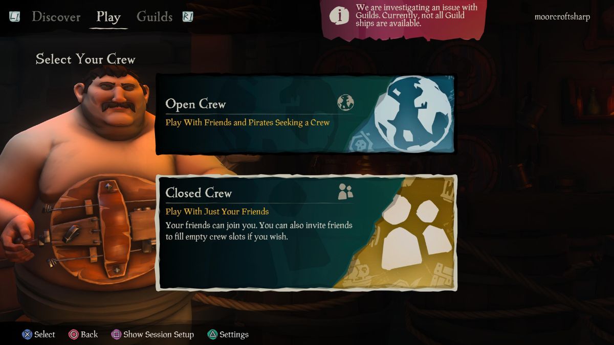 sea of thieves closed crew option