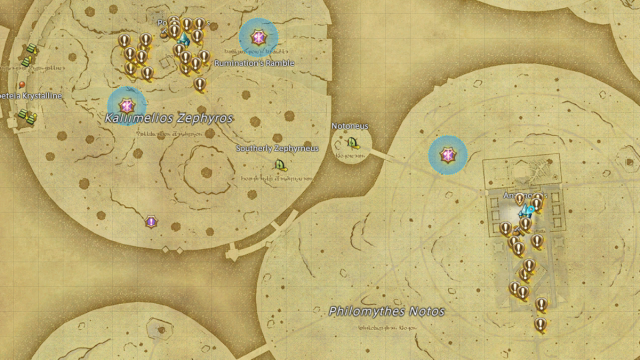 A map with side quests in Final Fantasy XIV