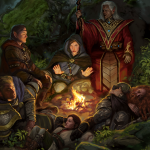 A group of adventurers sitting around a campfire