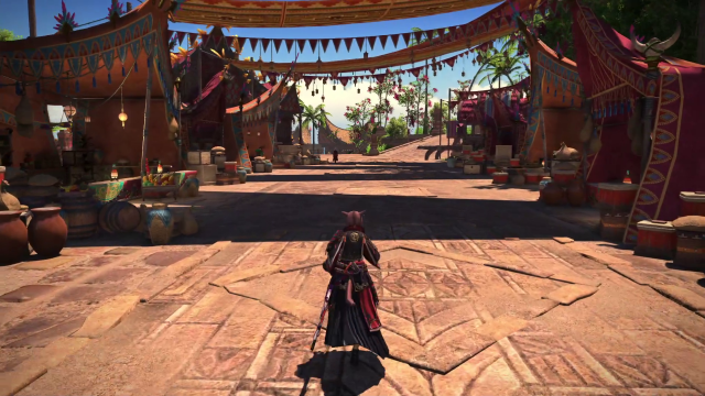 Tuliyollal, part of the player hub city in FFXIV Dawntrail. The foliage, character, and details all represent part of the MMO's new graphics update