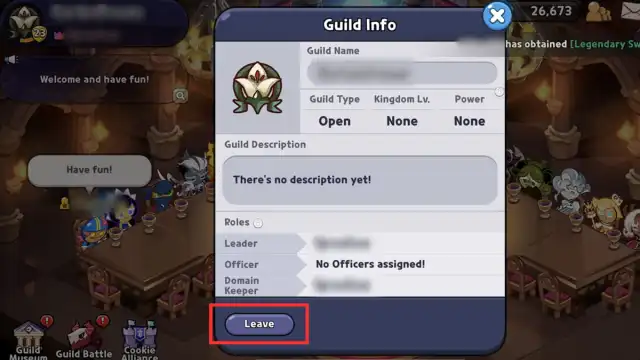 Cookie Run Kingdom guild leave button