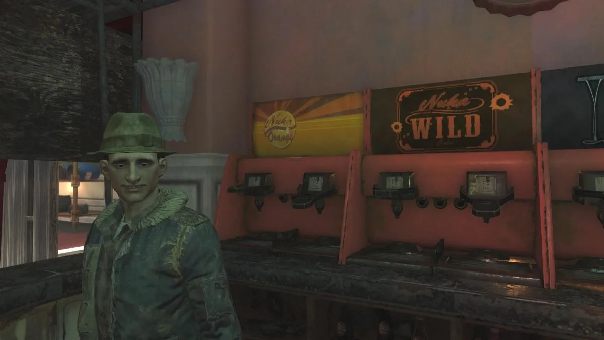 dude standing in front of nuka cola orange in fallout 76