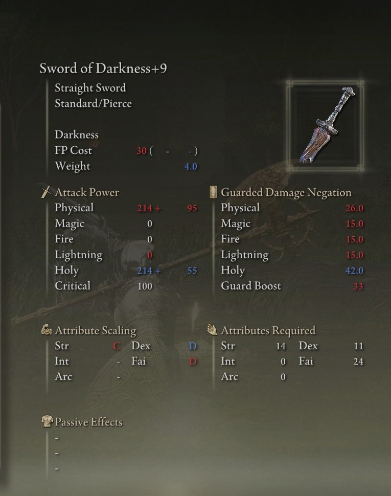 Sword of Darkness stats in Elden Ring