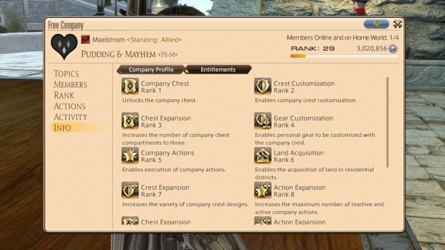 Free Company entitlements in Final Fantasy XIV