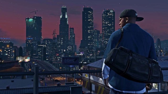 Franklin looking at Los Santos at night