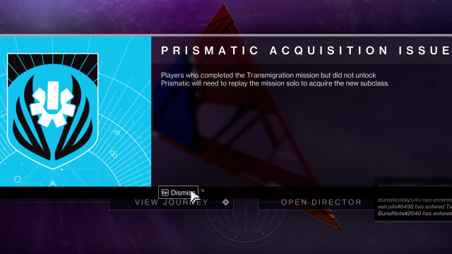 Prismatic Acquisition Issue in Destiny 2