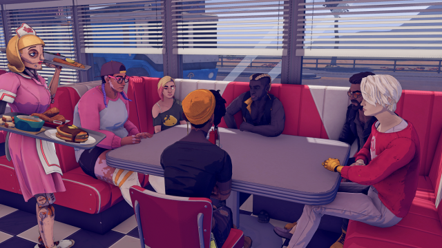 Dustborn at a diner