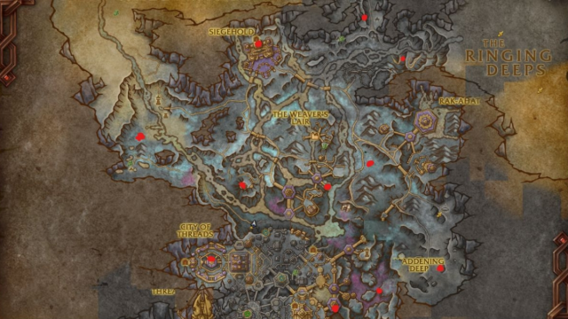 A map of Azj'Kahet showing the locations of Flying glyphs