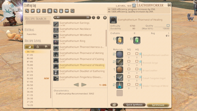 Some of the recipes which can be made with Gomphotherium Leather in Final Fantasy XIV