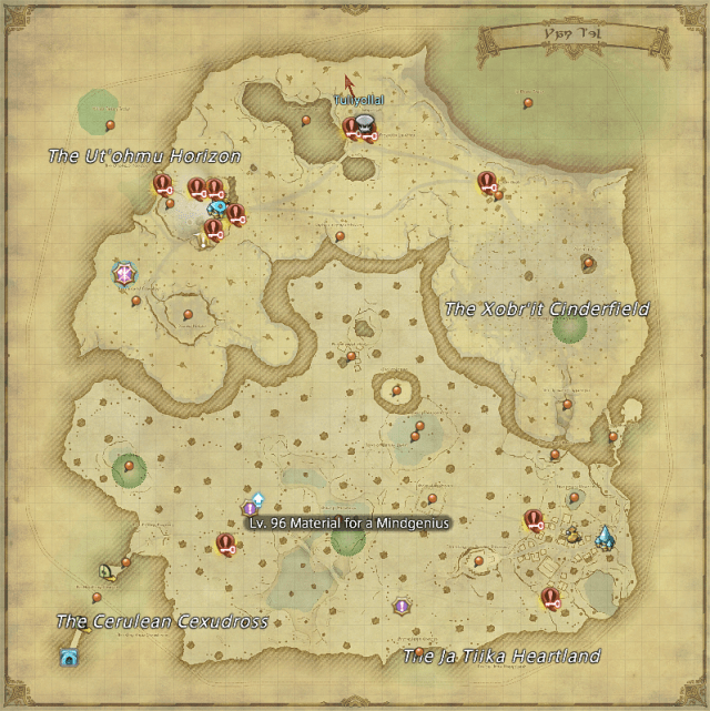 Leves shown on a map in Final Fantasy XIV